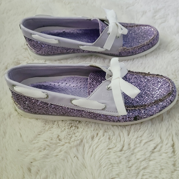 Sperry top-sider purple sparkle boat shoes sz 8.5. Excellent condition! - Picture 2 of 6